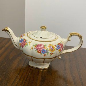 Antique Arthur Wood Made In England #4549 Floral Design Gold Accent Teapot
